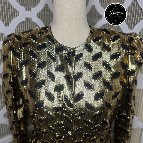Partridge In A Pear Tree Vintage 80's Metallic Gold & Black Formal Jacket Size 8 - Picture 3 of 16